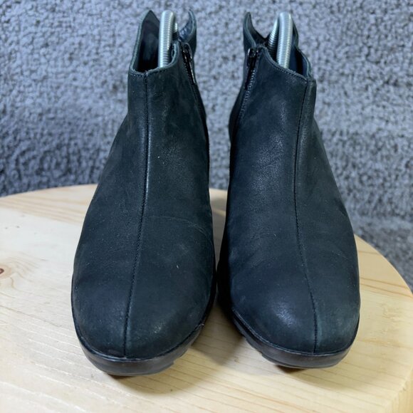 Paul Green Ankle Boots Women Size 7 Black Nubuck Leather Heeled Booties Side Zip - Picture 2 of 9